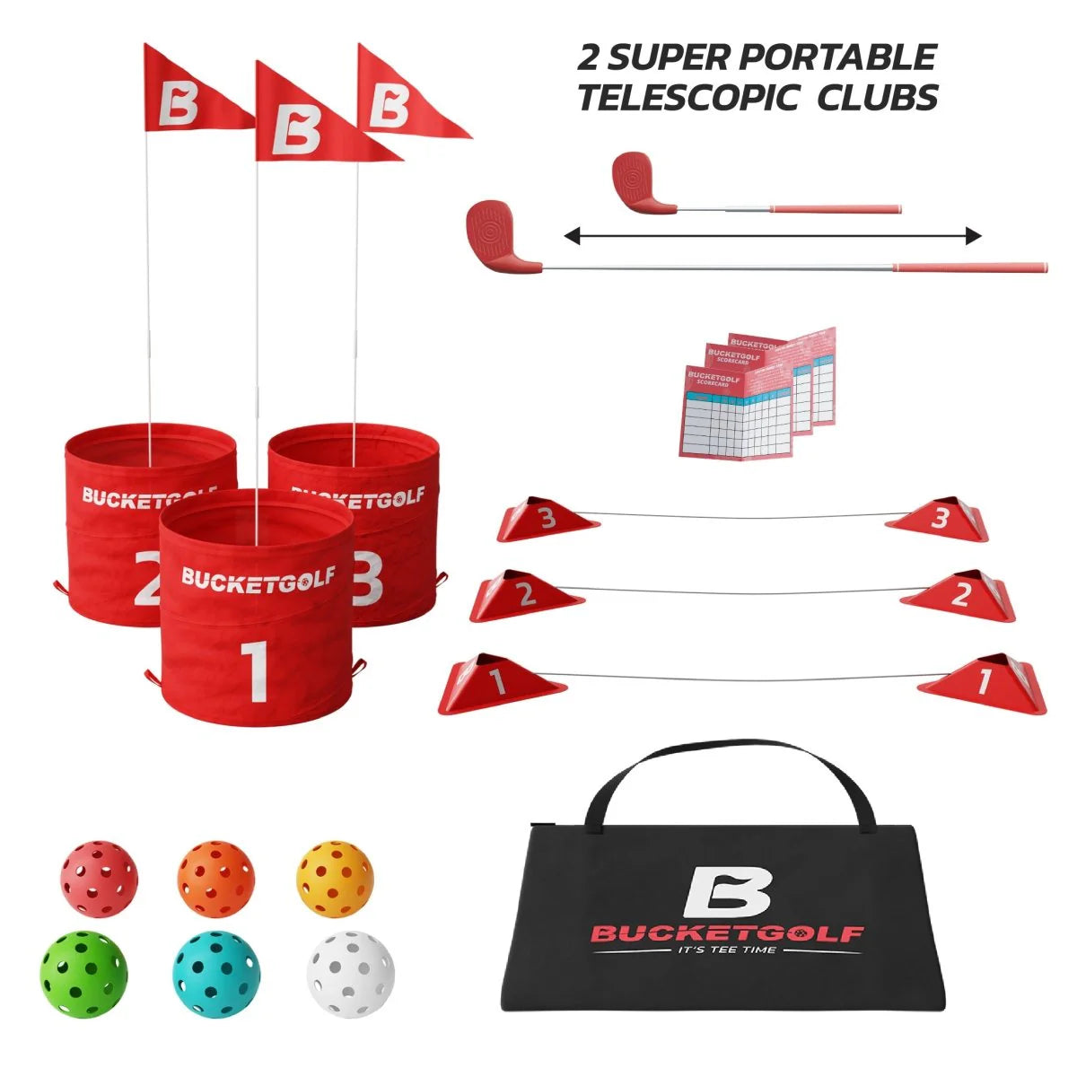 BucketGolf 3 Hole Garden Golf Game Set – Portable Outdoor Game (2 Clubs Included)