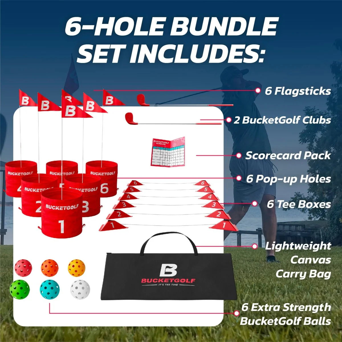 BucketGolf 6 Hole Garden Golf Game Set – Portable Outdoor Game